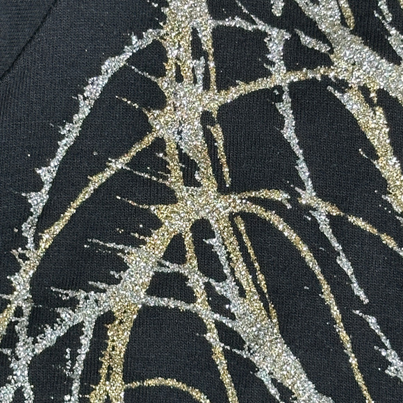 Vintage Spin Art Shirt Adult MEDIUM Black Abstract Gold Silver Glitter USA 80s - Picture 4 of 8